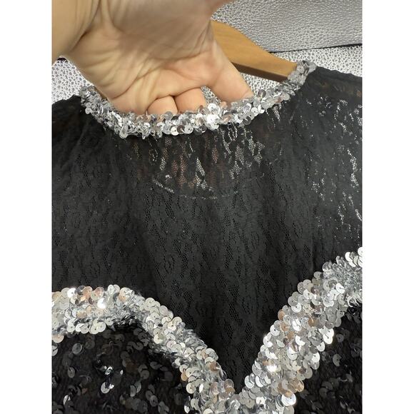 Vintage Black Silver Sequin Lace Leotard Showgirl Dance Costume Adult Large - Picture 2 of 7